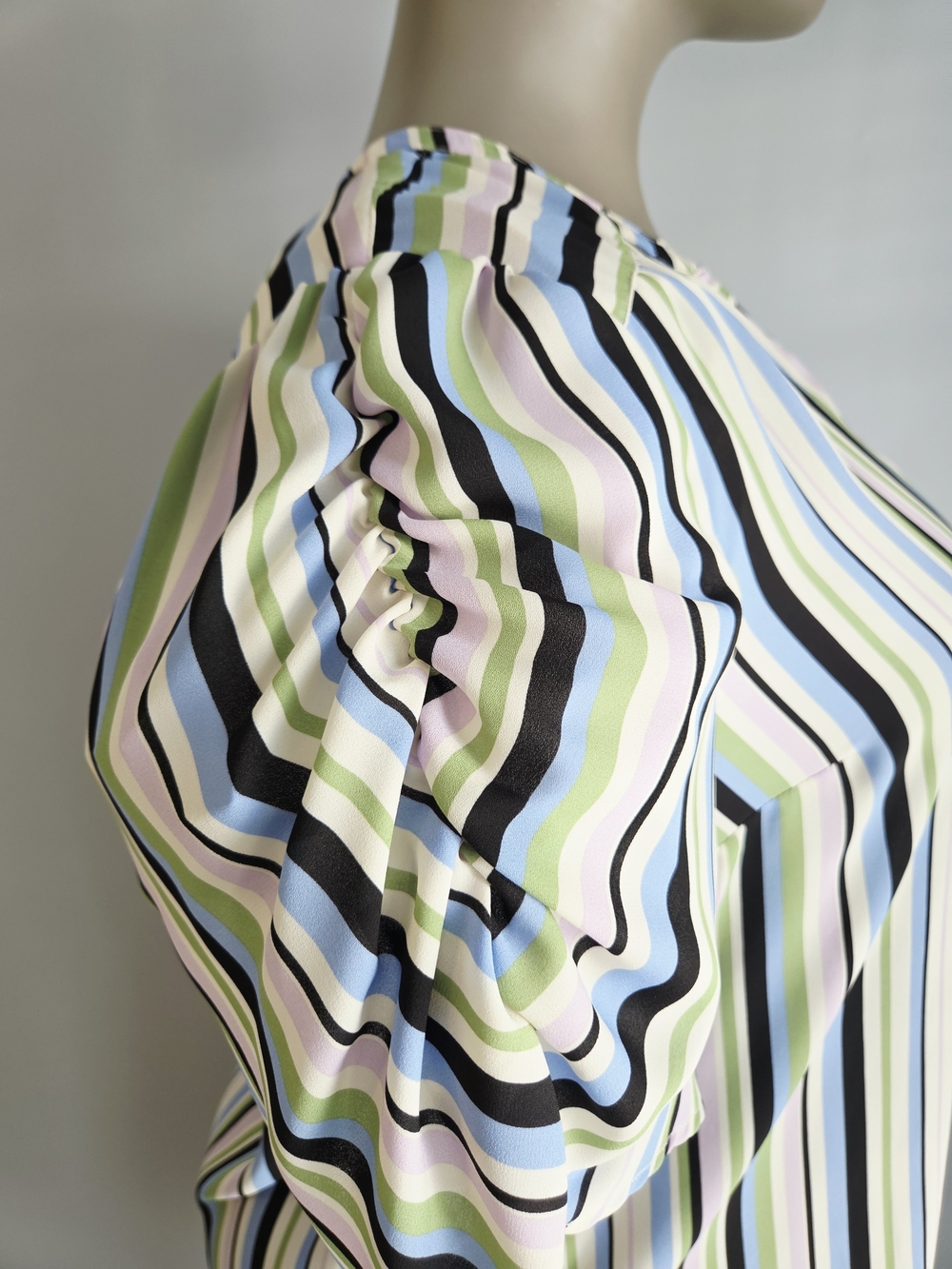 Striped Rouched-Sleeve V-Neck Blouse - Picture 7 of 8